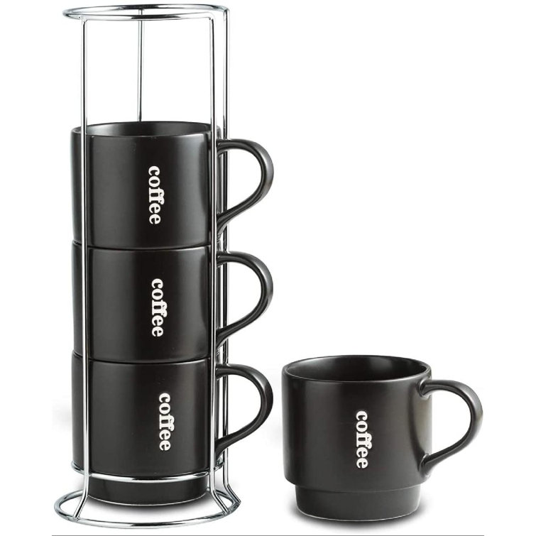 JingJiuTrade Stackable Coffee Mug Set With Rack 15 Ounce For Coffee
